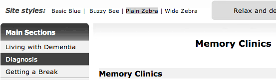 Image of Site Styles options on side navigation bar, showing 'Buzzy Bee' style selected (Black on Yellow)